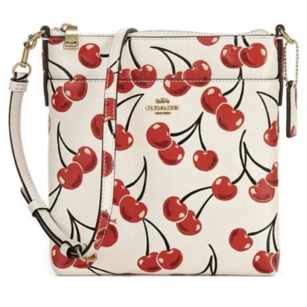 Coach Kitt leather crossbody messenger bag, cherry print